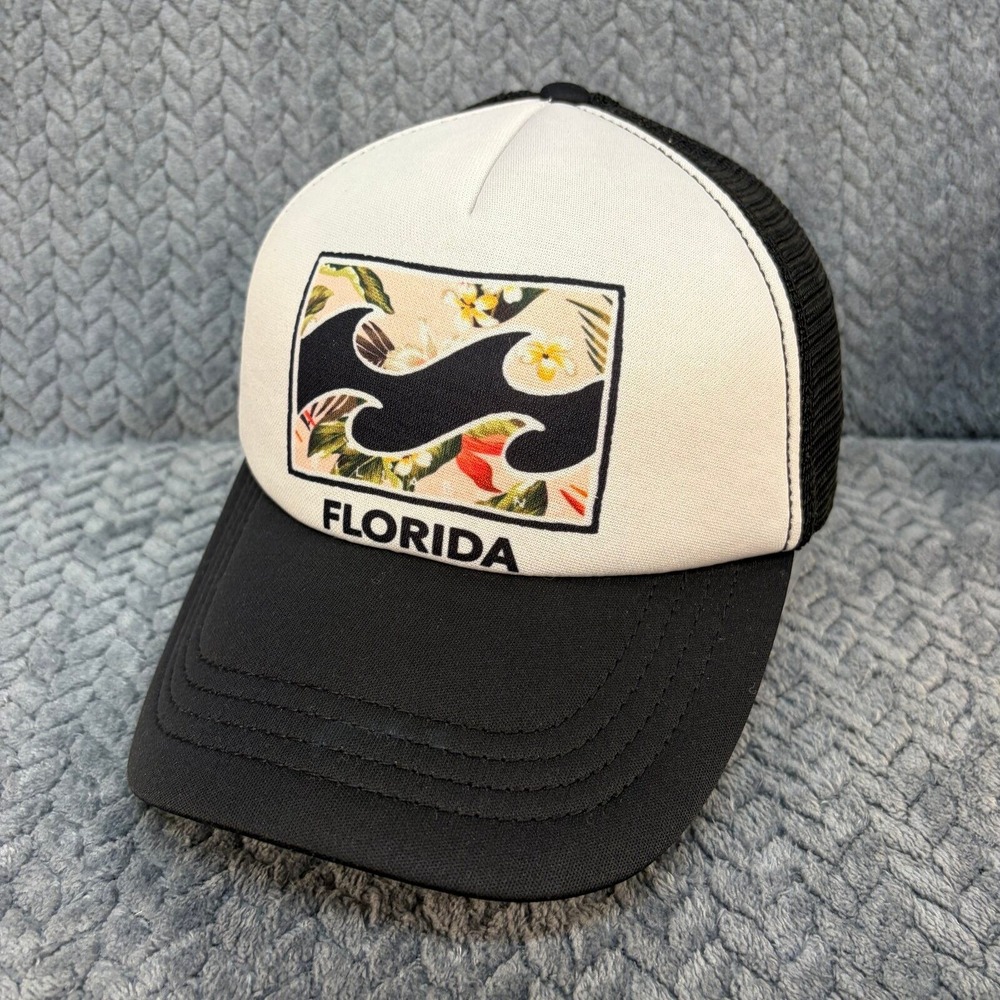 Billabong Florida Trucker Hat Mesh Snapback Floral Wave Logo Black White Cap